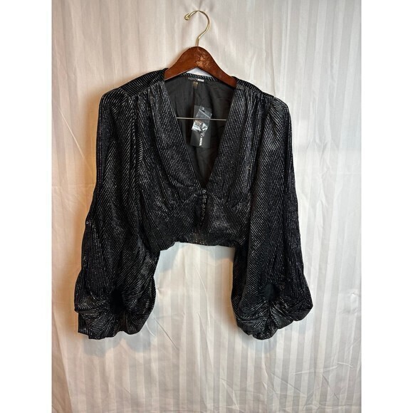 Embellished  Velvet Rhinestone Balloon Sleeve Blouse size S RefM25 - Picture 5 of 9